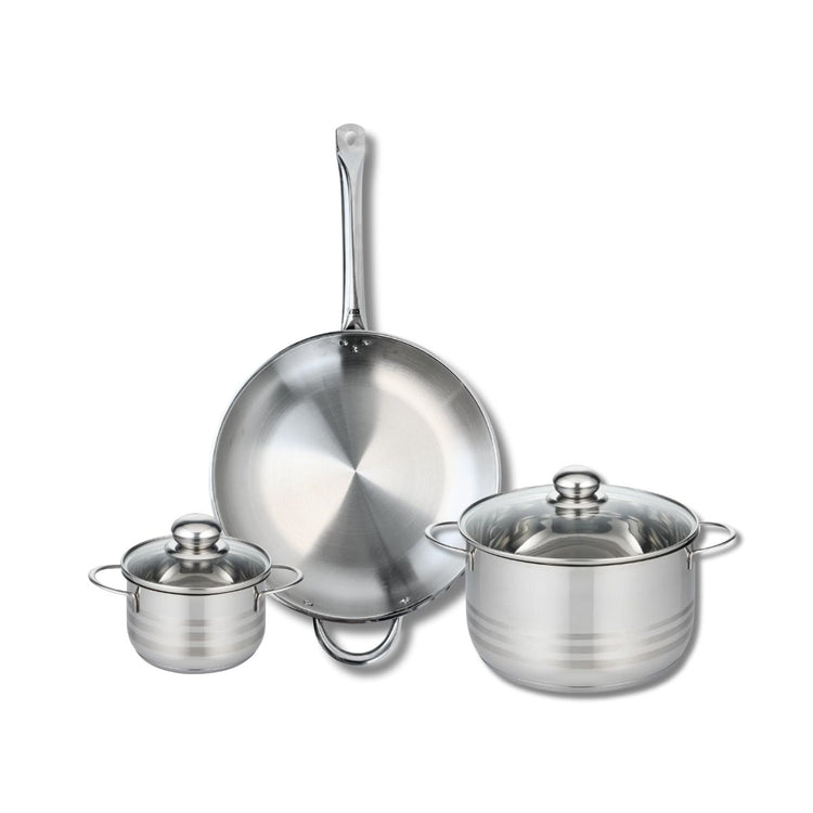 Ensemble de 1 Poêle de cuisson 32 cm et 2 faitouts 14 et 24 cm Elo Profi Brillant