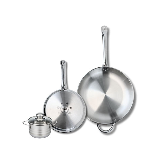 Ensemble de 2 Poêles de cuisson 24 et 32 cm et 1 faitout 12 cm Elo Profi Brillant