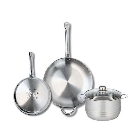 Ensemble de 2 Poêles de cuisson 24 et 32 cm et 1 faitout 20 cm Elo Profi Brillant