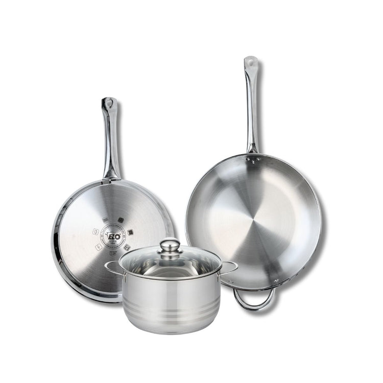 Ensemble de 2 Poêles de cuisson 28 et 32 cm et 1 faitout 20 cm Elo Profi Brillant