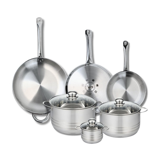Ensemble de 3 Poêles de cuisson 24, 28 et 32 cm et 3 faitouts 12, 20 et 24 cm Elo Profi Brillant