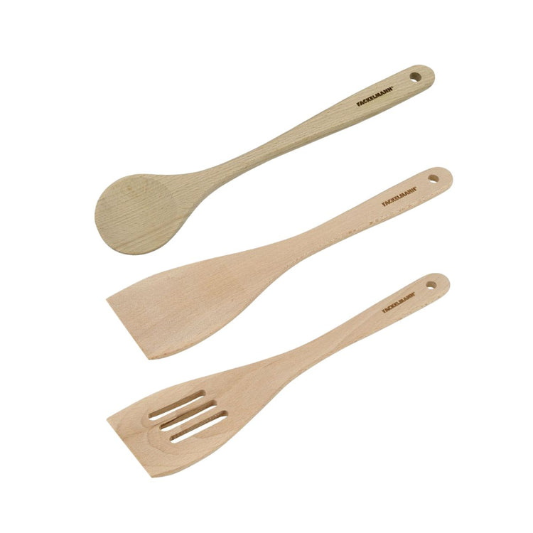 Lot de 3 ustensiles de cuisine en bois dont 2 spatules et une cuillère Fackelmann Nature