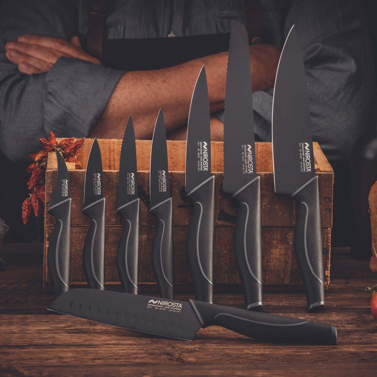 Ensemble de 6 Couteaux de cuisine cranté Nirosta Black Edition