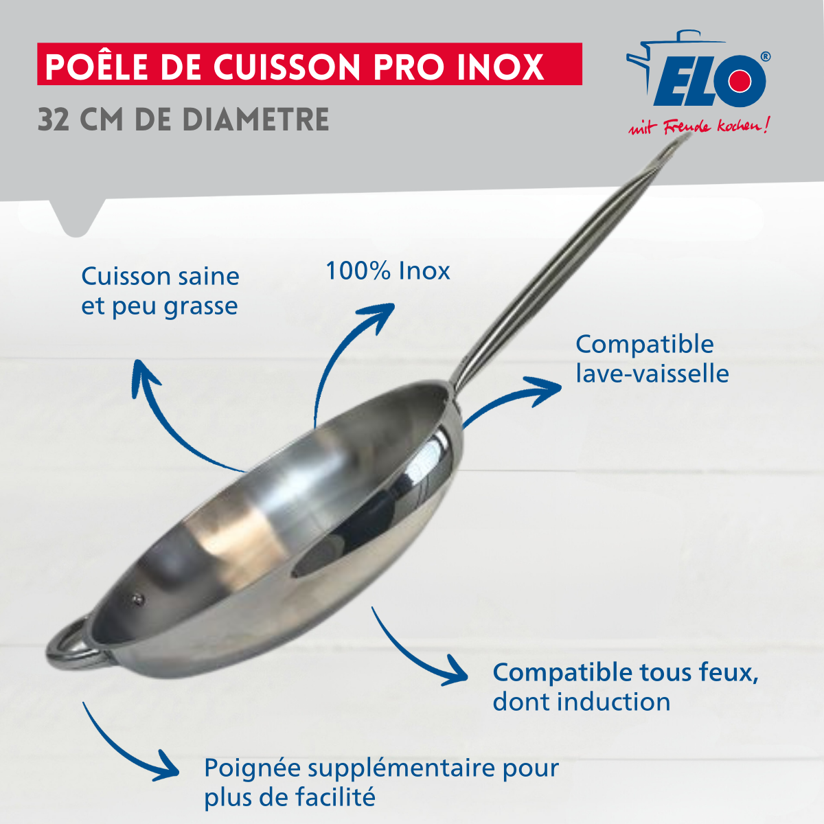 Poêle à frire en inox 32 cm Elo Profi Therm