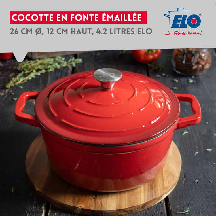 Cocotte en fonte émaillée rouge cerise 26 cm 4.5 L Elo