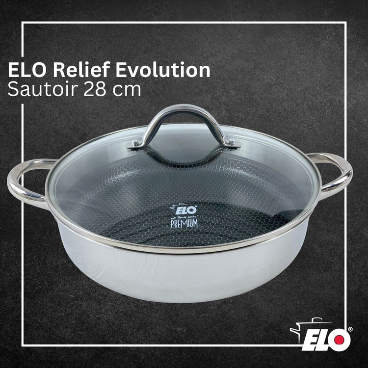Sautoir 28 cm en inox 18/10 avec couvercle Elo Relief Evolution