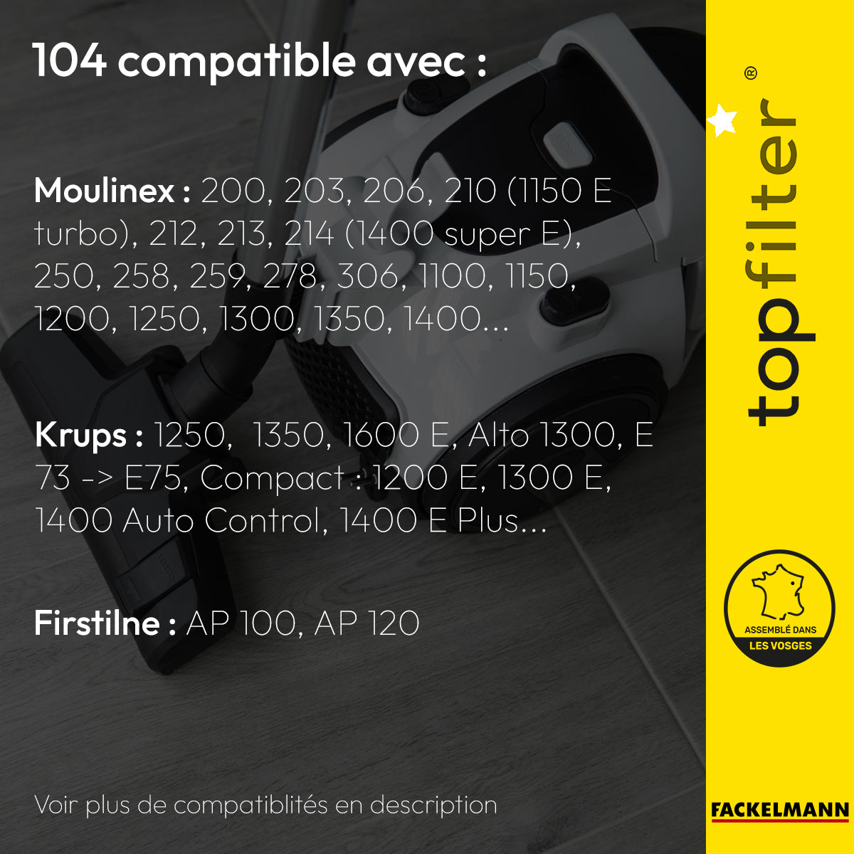 Lot de 4 sacs aspirateur pour Moulinex Krups TopFilter Premium