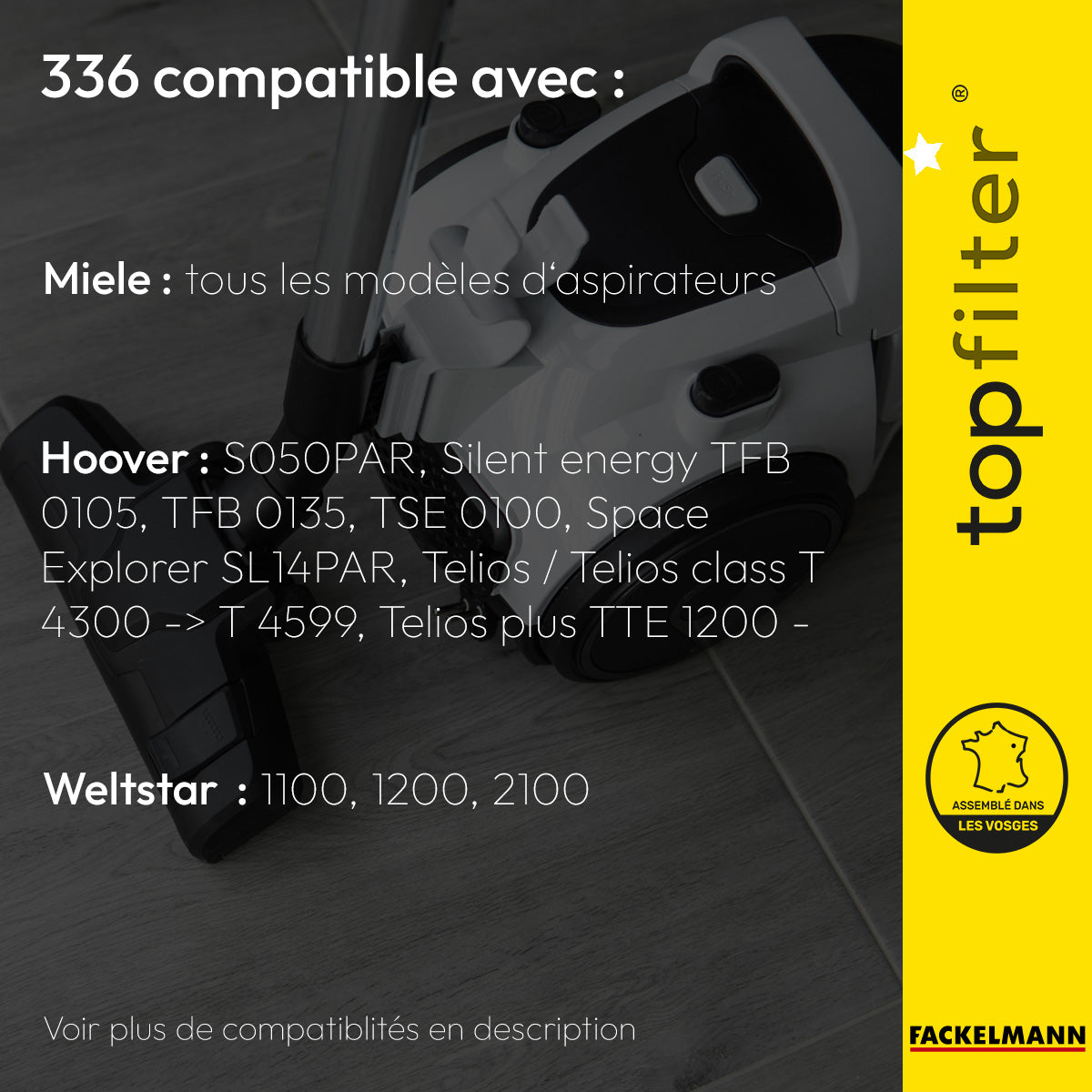 Lot de 4 sacs aspirateur Miele et Hoover TopFilter Premium
