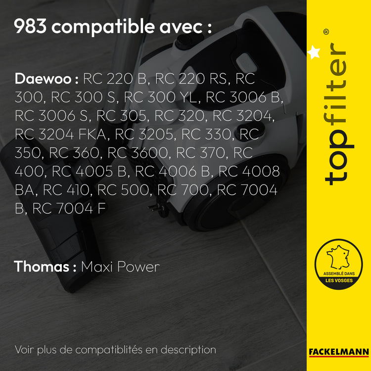 Lot de 4 sacs aspirateur pour Daewoo TopFilter Premium