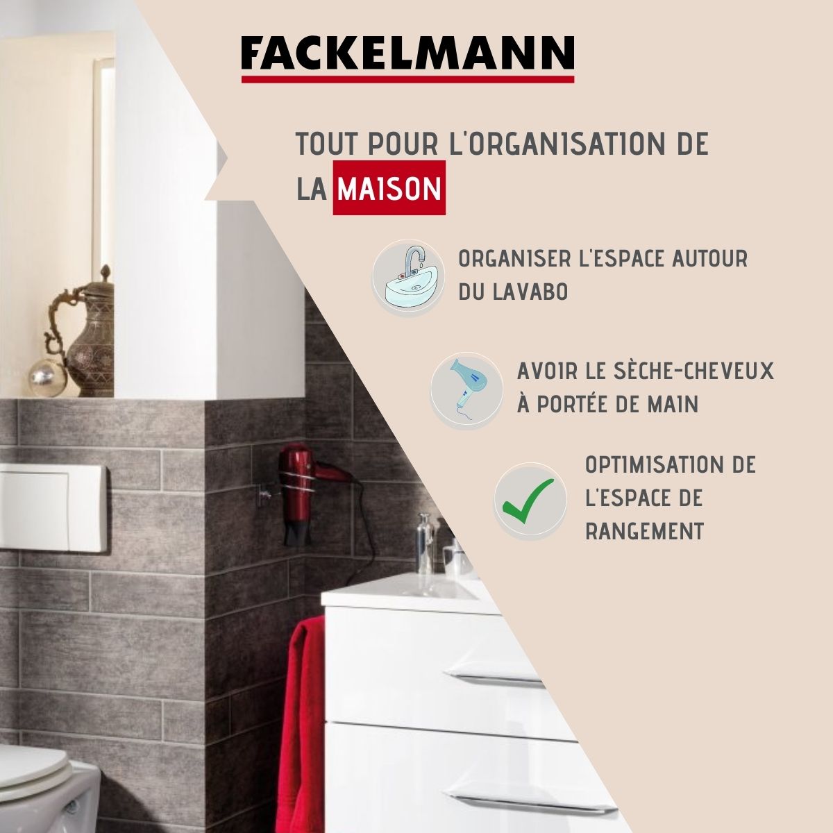 Support sèche cheveux en zinc gris chromé Fackelmann Mare