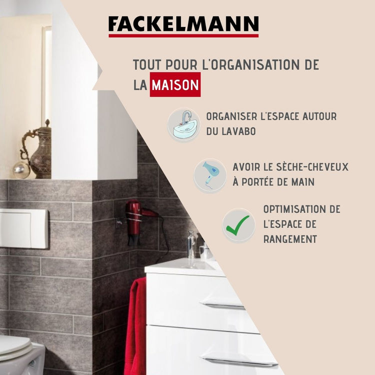 Support sèche cheveux en zinc gris chromé Fackelmann Mare