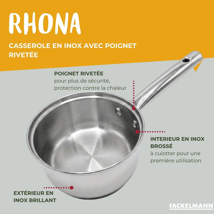 Lot de 3 casseroles en inox 18/20/22 cm et 2 poêles à frire en inox 20/28 cm Fackelmann Rhona