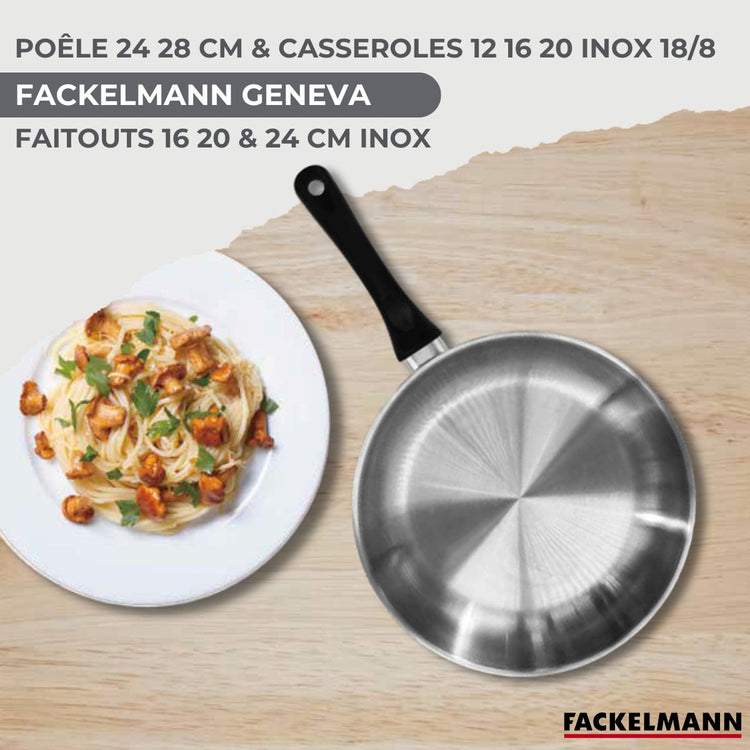 Batterie cuisine 2 poêles 24/28 cm 3 faitouts 16/20/24 cm 3 casseroles 12/16/20 cm 5 ustensiles Fackelmann Geneva