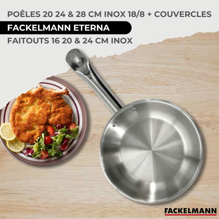 Batterie de cuisine avec 3 poêles 20/24/28 cm et 3 faitouts 16/20/24 cm sans PFAS Fackelmann Eterna Brillant avec couvercles