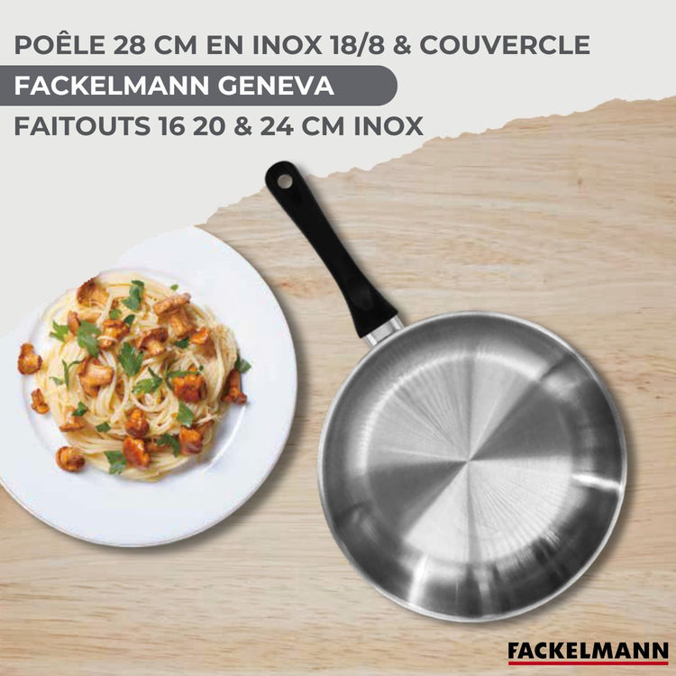 Batterie de cuisine avec 1 poêle 28 cm et 3 faitouts 16/20/24 cm sans PFAS Fackelmann Généva Brillant avec couvercles