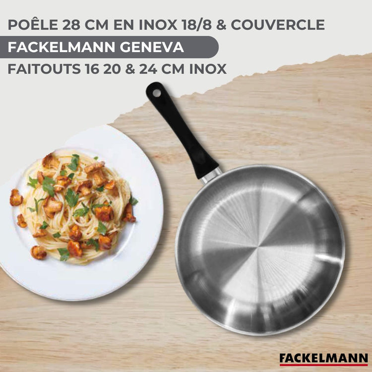 Batterie de cuisine 1 poêle 28 cm et couvercle, 3 faitouts 16/20/24 cm et 6 ustensiles de cuisine Fackelmann Geneva