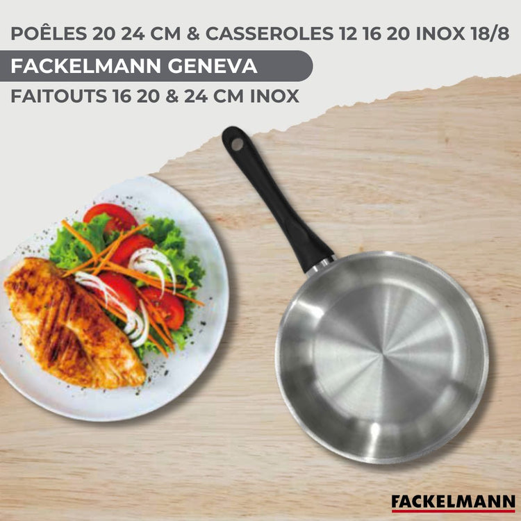Batterie de 2 poêles 20/24 cm, 3 casseroles 12/16/20 cm, 3 faitouts 16/20/24 cm, 6 ustensiles Fackelmann Geneva
