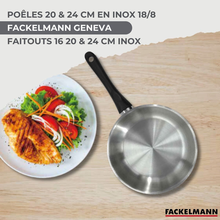 Batterie de cuisine avec 2 poêles 20/24 cm et 3 faitouts 16/20/24 cm avec 6 ustensiles de cuisine Fackelmann Généva Brillant Oxford