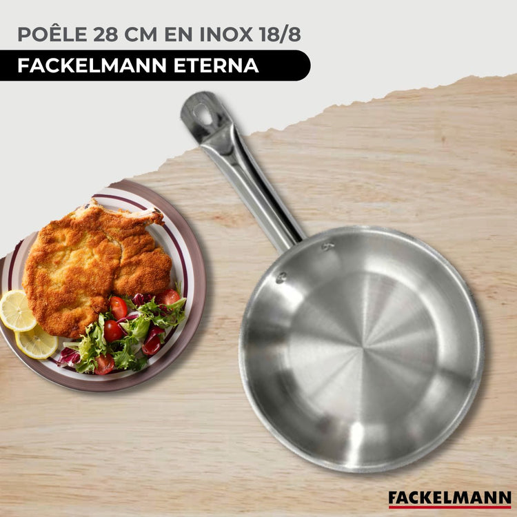Set poêle 28 cm en inox, couvercle verre et 6 ustensiles inox Fackelmann Eterna