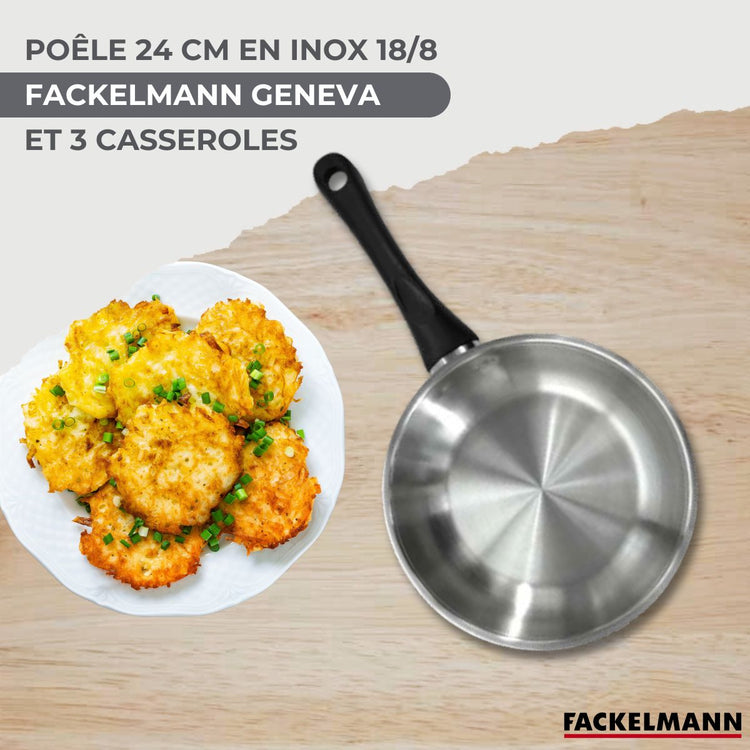 Set poêle 24 cm et 3 casseroles 12 16 et 20 cm en inox Fackelmann Geneva