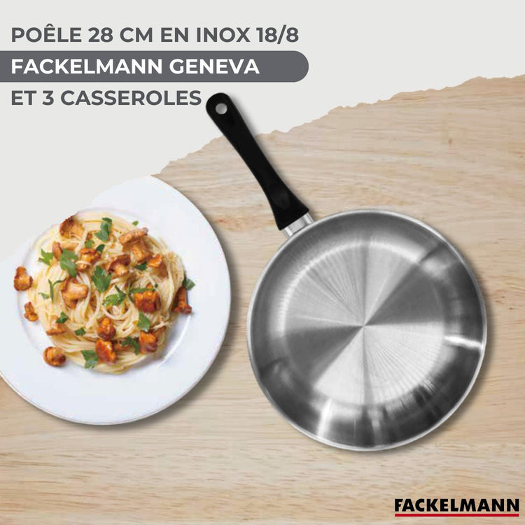 Set 1 poêle 28 cm, 3 casseroles en inox et 6 ustensiles inox Fackelmann Geneva