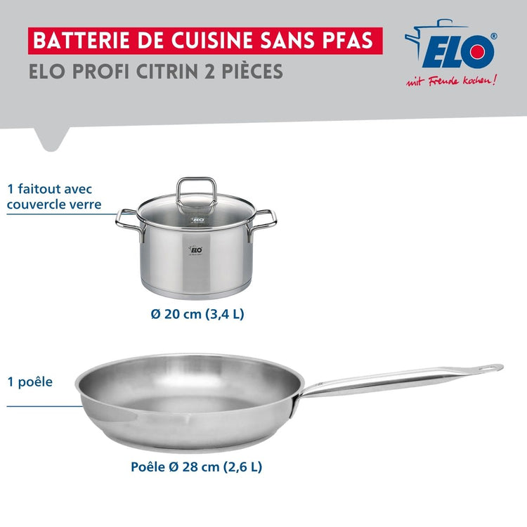 Ensemble de 1 Poêle de cuisson 28 cm et 1 faitout 20 cm Elo Profi Citrin