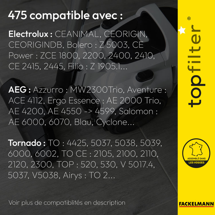 Lot de 4 packs de 4 sacs aspirateur 64475 Tornado et AEG TopFilter Premium