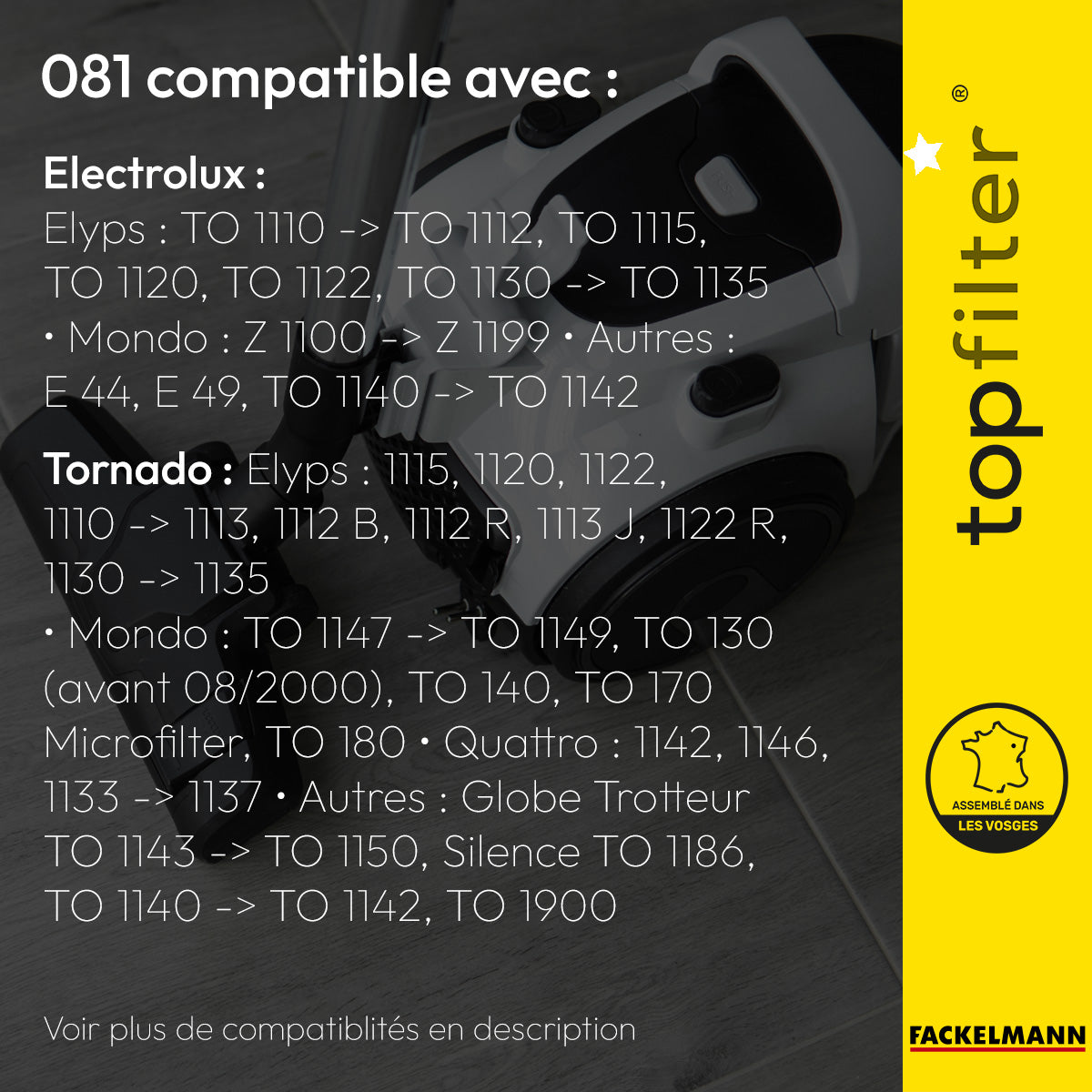 Lot de 4 packs de 4 sacs aspirateur pour Tornado et Electrolux TopFilter Premium