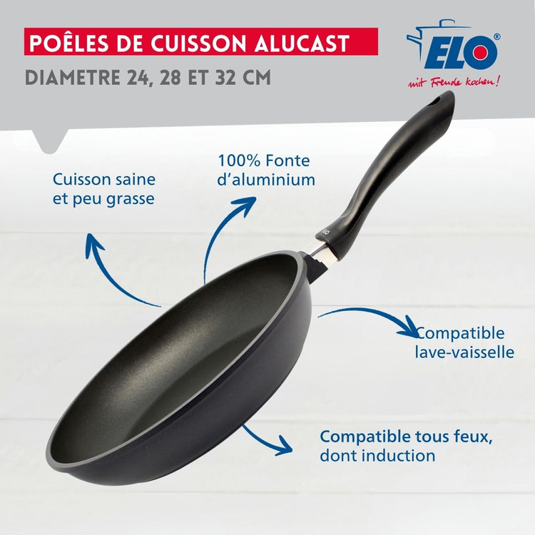 Set de 3 poêles à frire 24 cm 28 cm et 32 cm Elo Alucast