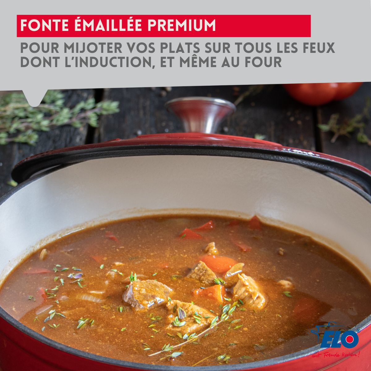 Cocotte en fonte émaillée rouge cerise 33 cm 5 L Elo