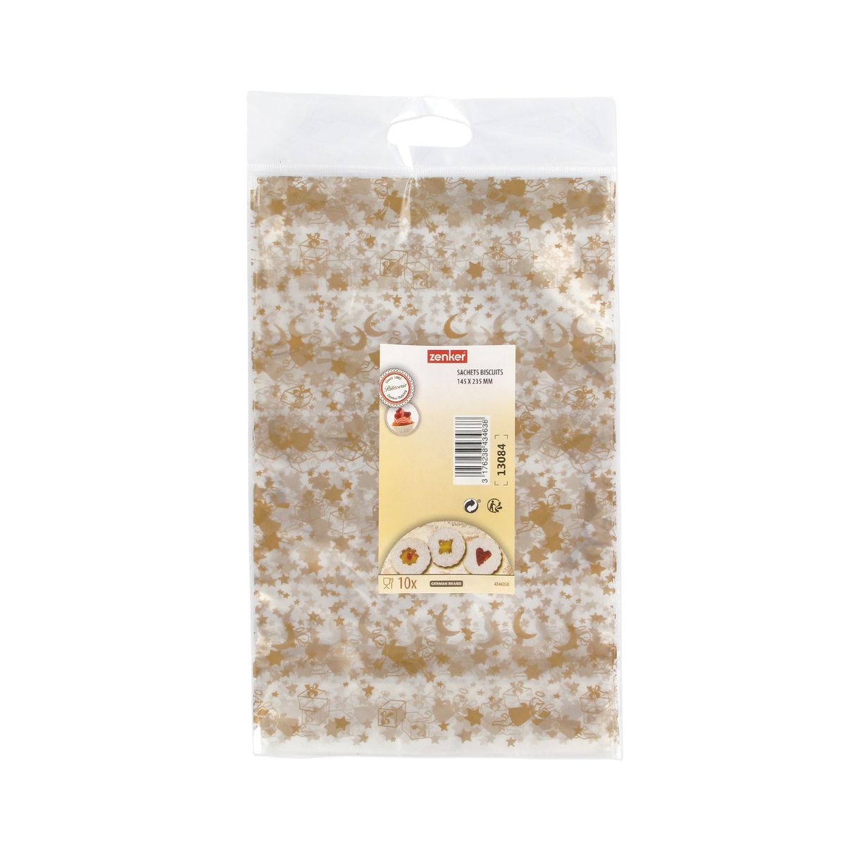 Lot de 10 sachets biscuits de noël doré Zenker
