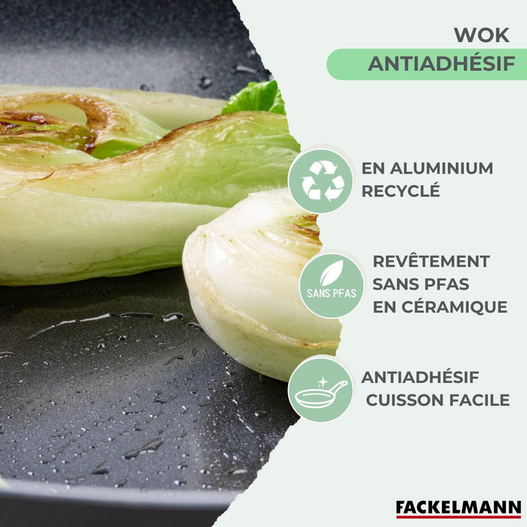 Wok 28 cm aluminium revêtement céramique antiadhésif sans PFAS Fackelmann Brandao