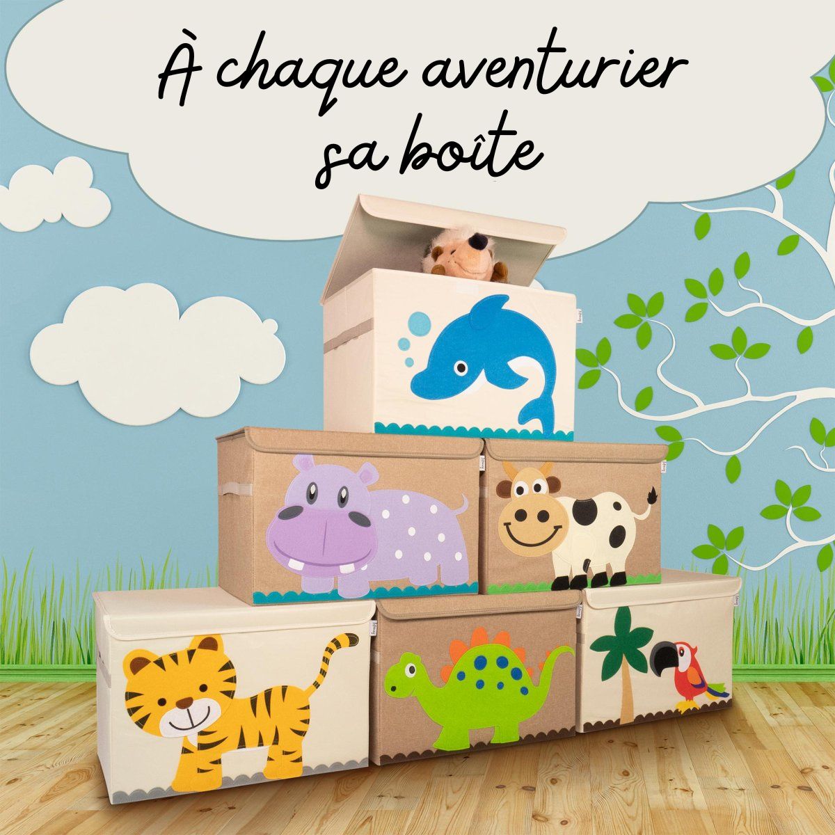 Boîte de rangement "vache" avec grand couvercle, 51 x 36 x 36 cm Lifeney