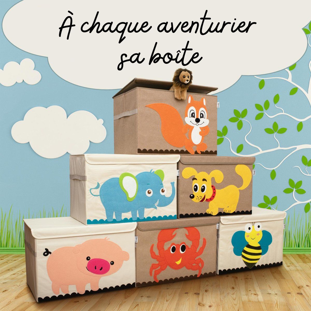 Boîte de rangement "écureuil" avec grand couvercle, 51 x 36 x 36 cm Lifeney