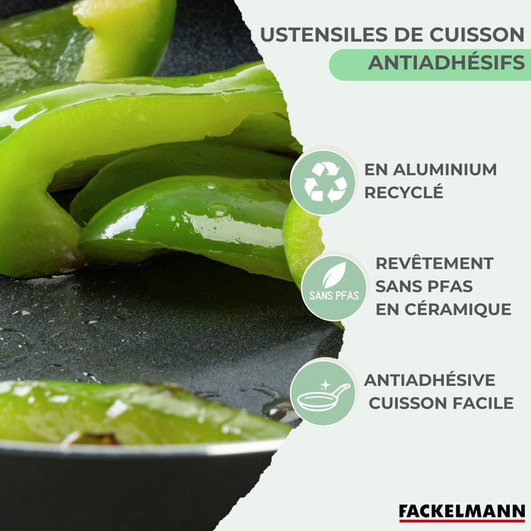 Batterie de cuisine avec 2 poêles 20/24 cm et 3 casseroles 16/18/20 cm et 5 ustensiles de cuisine Fackelmann Brandao Océan