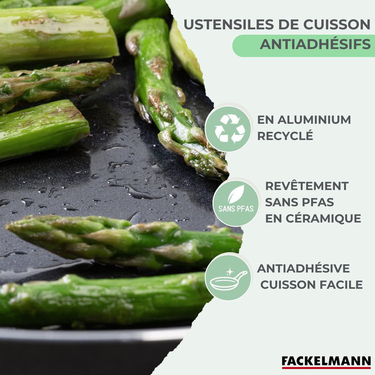 Batterie de cuisine avec 2 poêles 28/30 cm et 3 casseroles 16/18/20 cm et 5 ustensiles de cuisine Fackelmann Brandao Vario