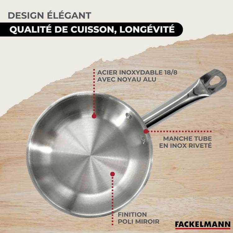 Batterie de cuisine avec 3 poêles 20/24/28 cm et 3 faitouts 16/20/24 cm avec 6 ustensiles de cuisine Fackelmann Etherna Brillant Fenix