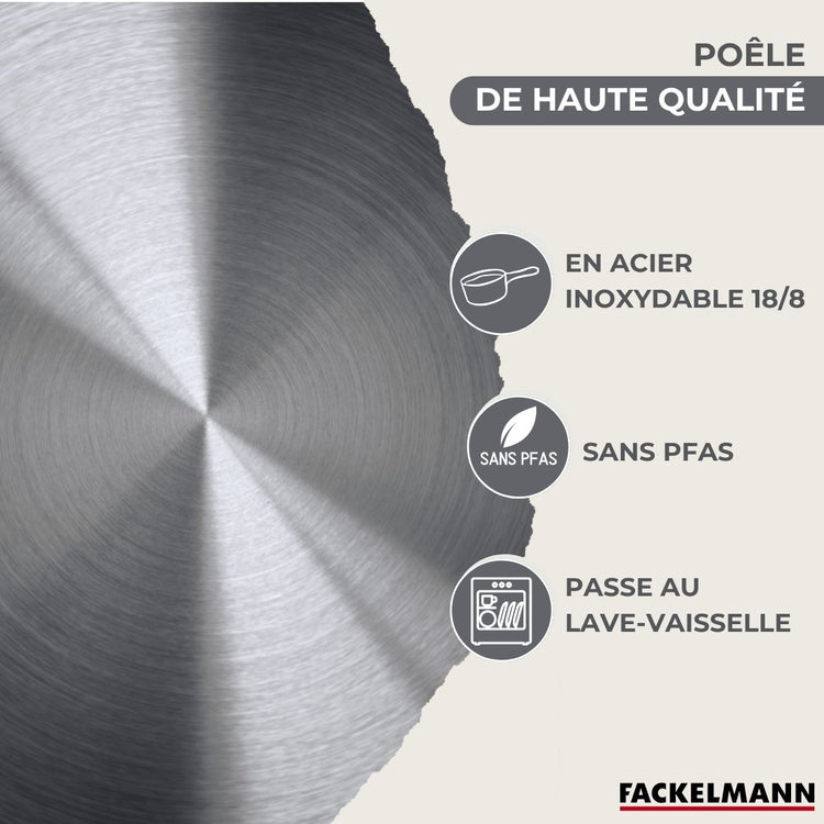 Set poêle 28 cm en inox et couvercle verre Fackelmann Geneva