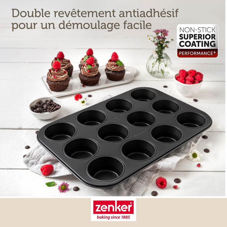 Moule à muffins 12 empreintes 38 x 26 cm Zenker Perfect Black