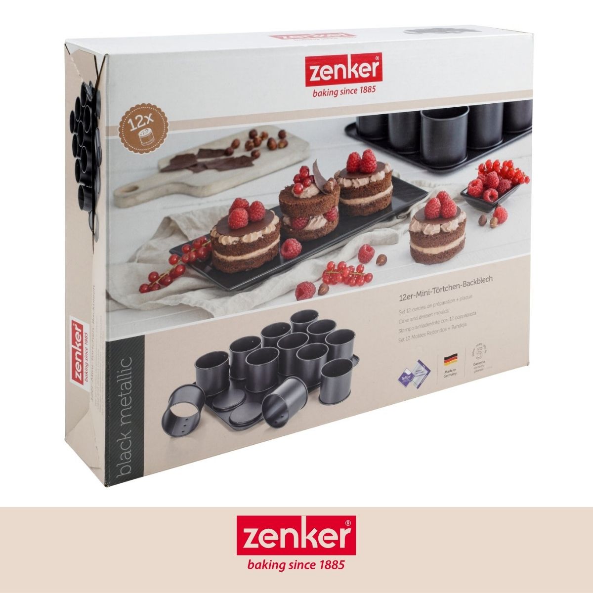 Plaque pâtisserie 12 mini moules ronds amovibles Zenker Black Metallic