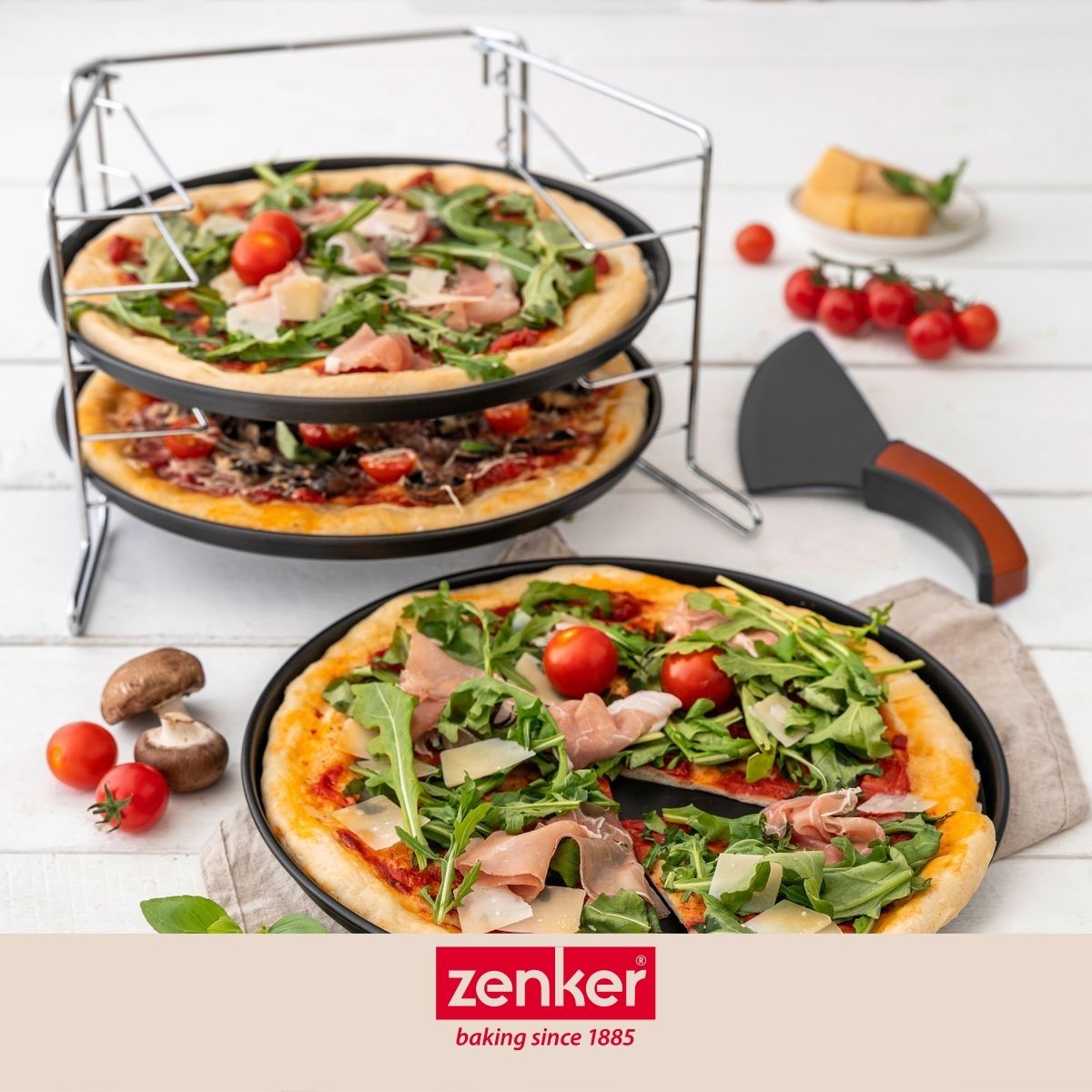 Set de 3 plaques à pizza et une grille de superposition Zenker Special Countries