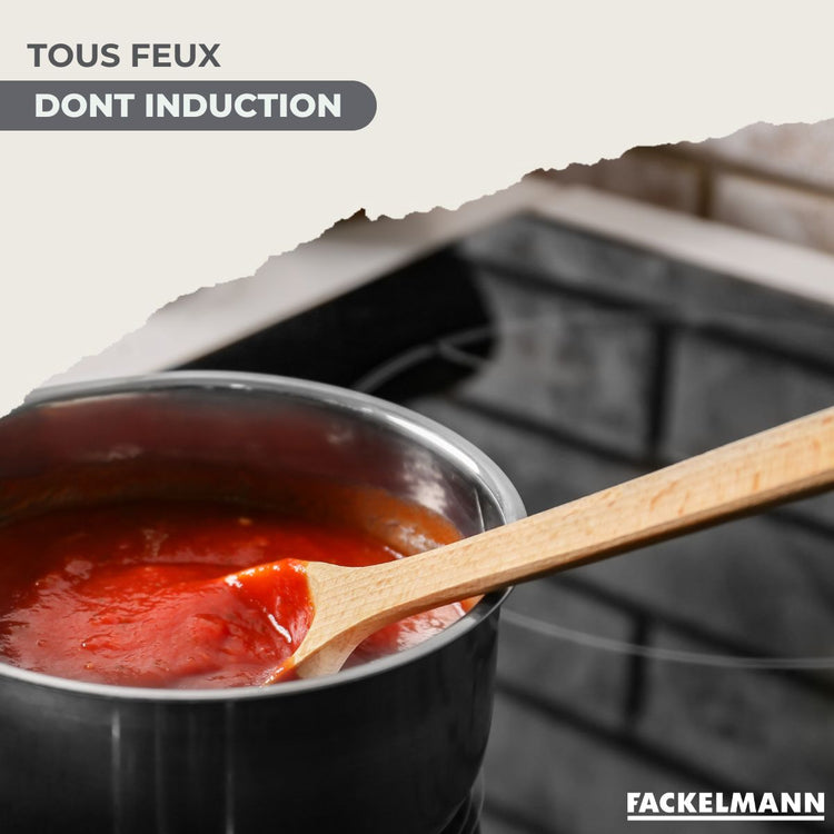 Batterie de cuisine avec 3 faitouts 16/20/24 cm et 3 casseroles 12/16/20 cm avec 5 ustensiles de cuisine sans PFAS Fackelmann Généva Brillant Ocean