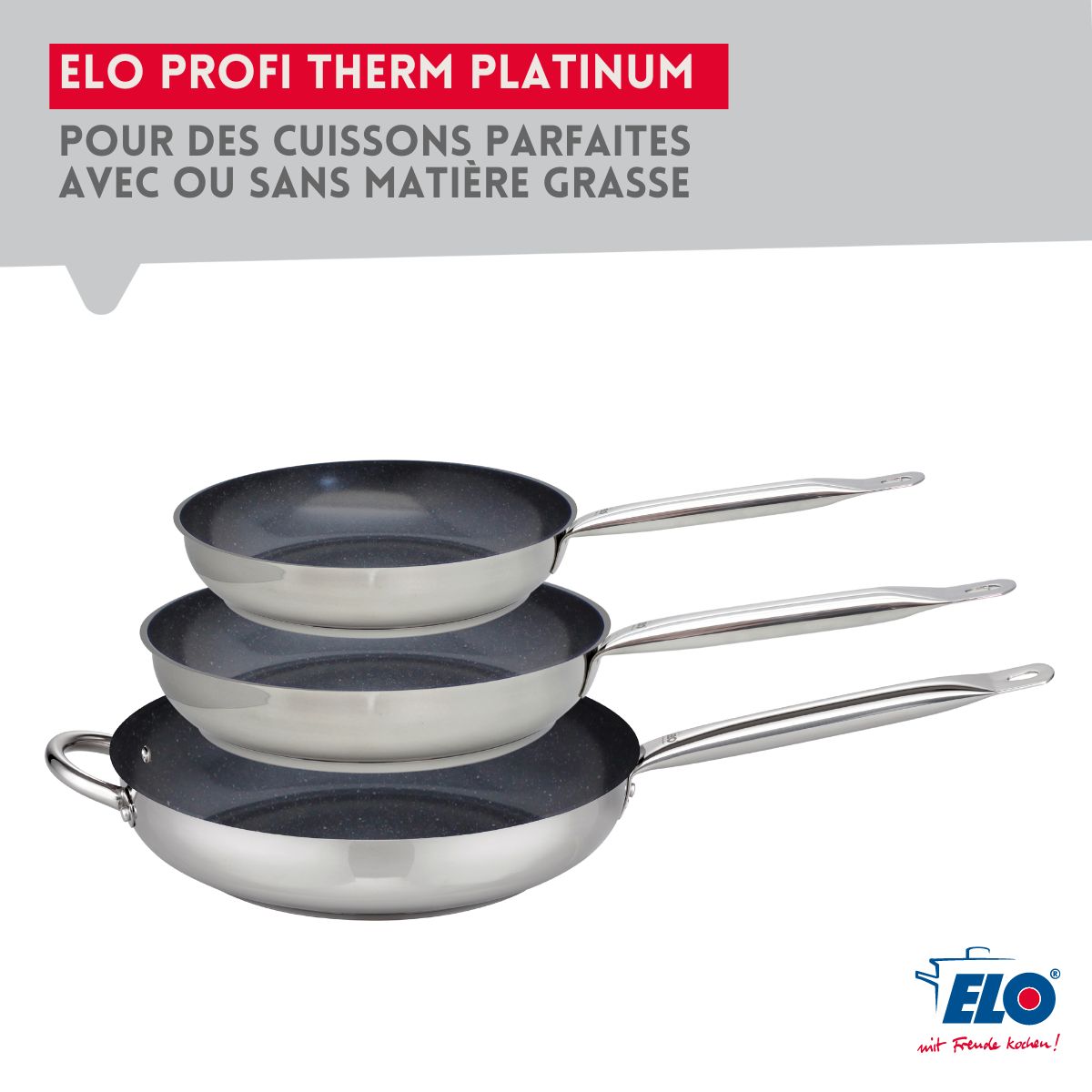 Set de 2 Poêles de cuisson avec revêtement céramique sans PFAS 28 cm et 32 cm Profi Therm Platinum Elo