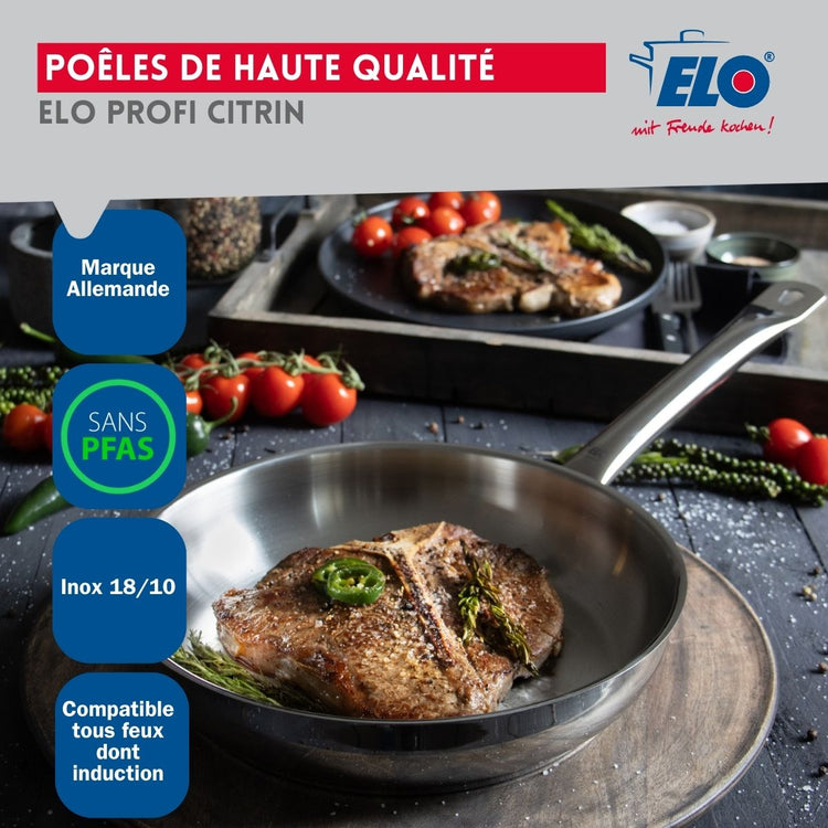Ensemble de 3 Poêles de cuisson 24, 28 et 32 cm et 4 faitouts 14, 16, 20 et 24 cm Elo Profi Brillant