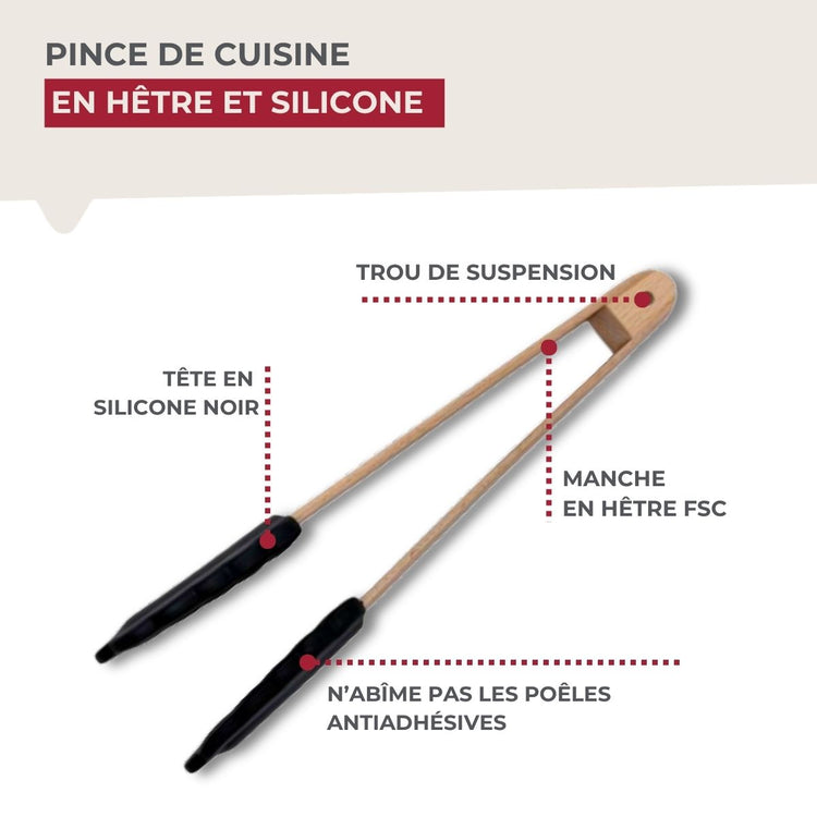 Pince Alimentaire 22,8 cm en Bois et silicone Noir Fackelmann Acacia