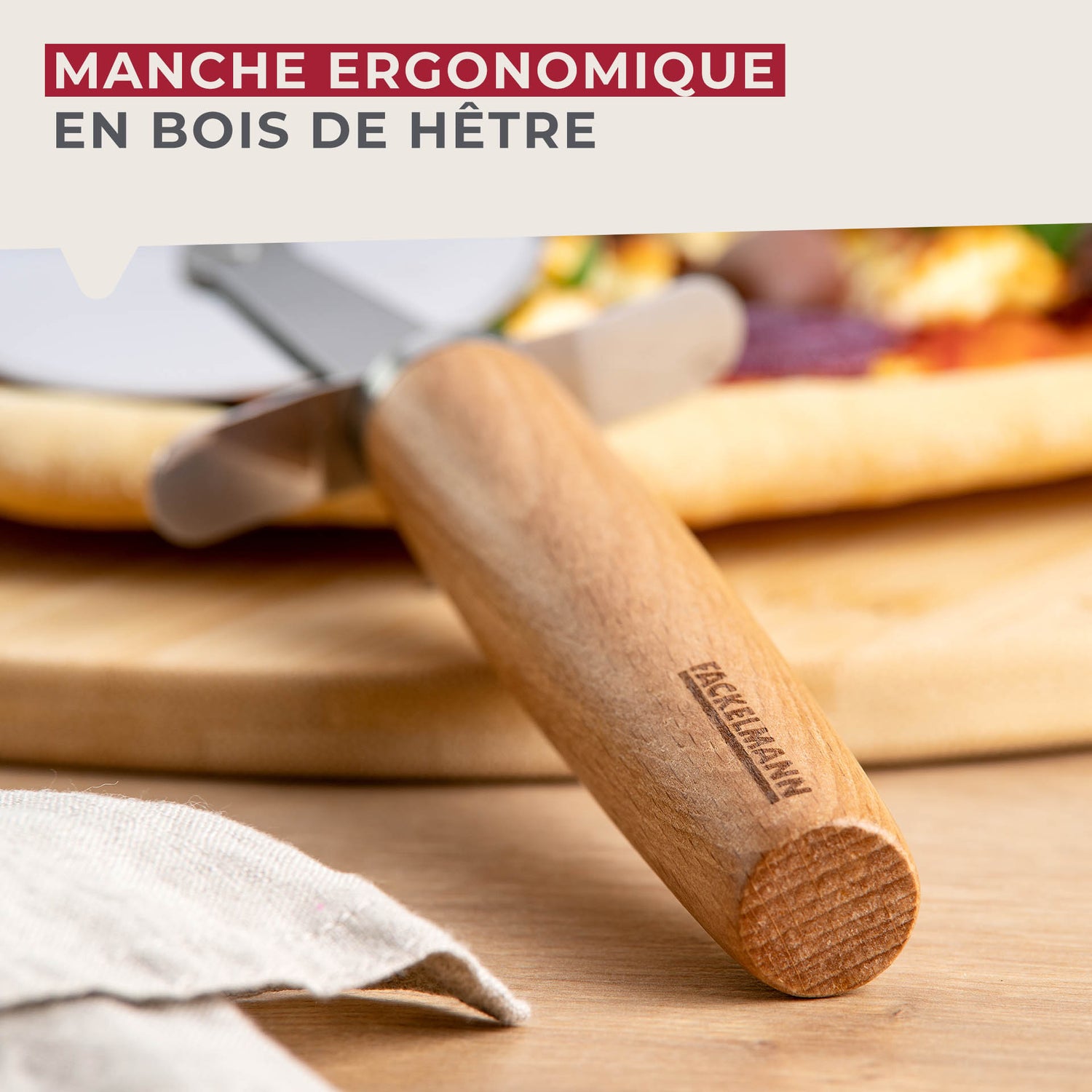 Roulette à pizza manche en bois Fackelmann Pizza & Pasta
