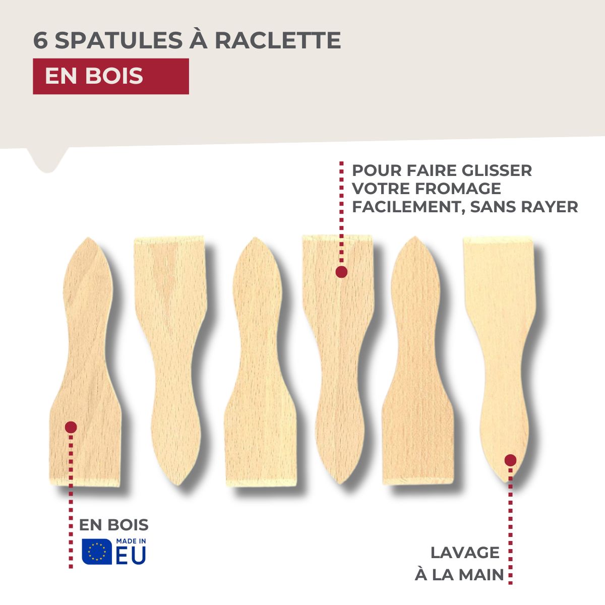 Lot de 6 spatules à raclette en bois Fackelmann Wood Edition