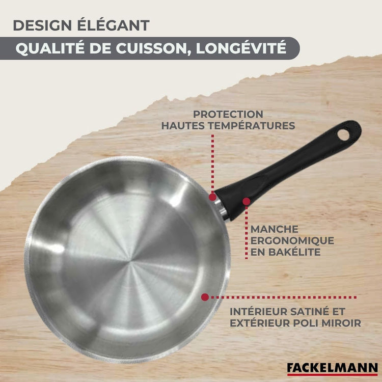Batterie de cuisine avec 3 faitouts 16/20/24 cm et 2 poêles 20/28 cm avec 5 ustensiles de cuisine sans PFAS Fackelmann Généva Brillant Vario