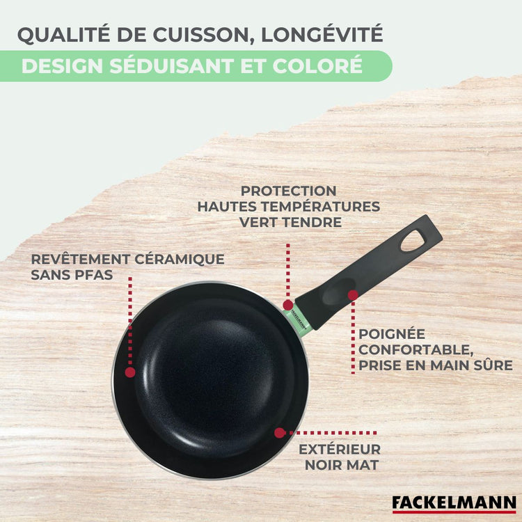 Set de 3 casseroles antiadhésives céramique 16, 18 et 20 cm et 6 ustensiles Fackelmann Brandao