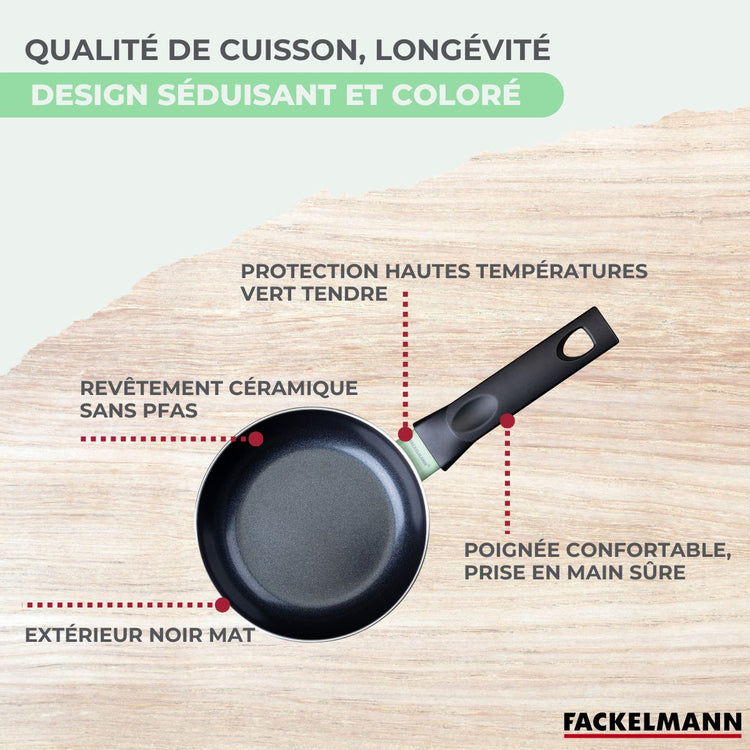 Set de 2 poêles 16 et 20 cm, 3 casseroles céramique 16, 18 et 20 cm et 6 ustensiles Fackelmann Brandao